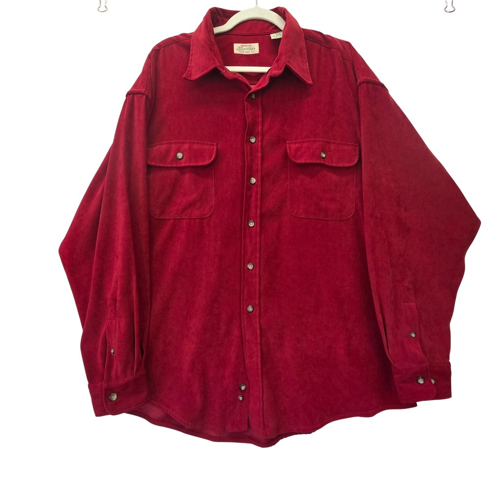 St Johns Bay Mens XL Faux Suede Button Down Shirt Red Long Sleeve 716613